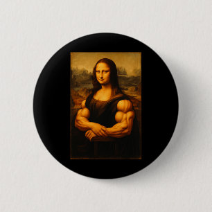 Muscle Mona Lisa Bodybuilder Weightlifting Gym And 6 Cm Round Badge