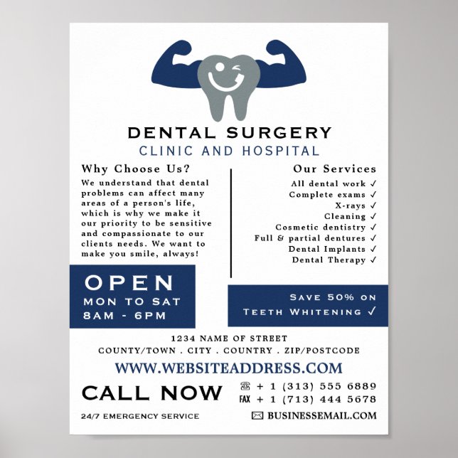 Muscle Tooth Logo, Dentistry, Dentist Advertising Poster (Front)