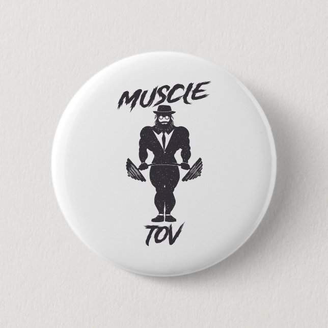Muscle Tov Weightlifting Bodybuilding Jewish Rabbi 6 Cm Round Badge (Front)
