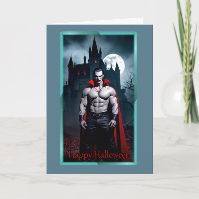 Muscled Dracula Halloween Card (Front)