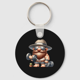 Muscleman Gnome With Dumbbells Funny Fitness Worki Key Ring