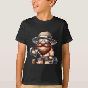 Muscleman Gnome With Dumbbells Funny Fitness Worki T-Shirt