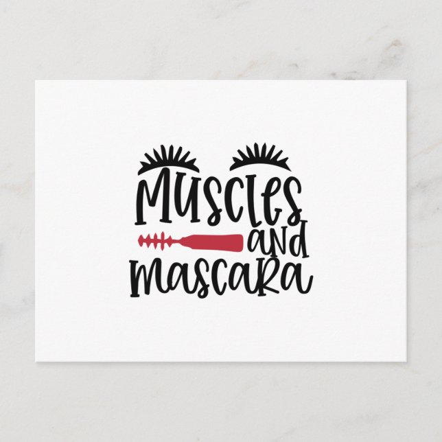 Muscles and mascara design- Makeup quote Postcard (Front)