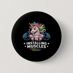 Muscles Installing Unicorn Weightlifting Bodybuild 6 Cm Round Badge