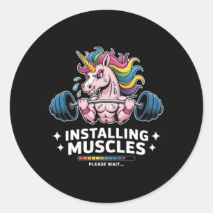 Muscles Installing Unicorn Weightlifting Bodybuild Classic Round Sticker