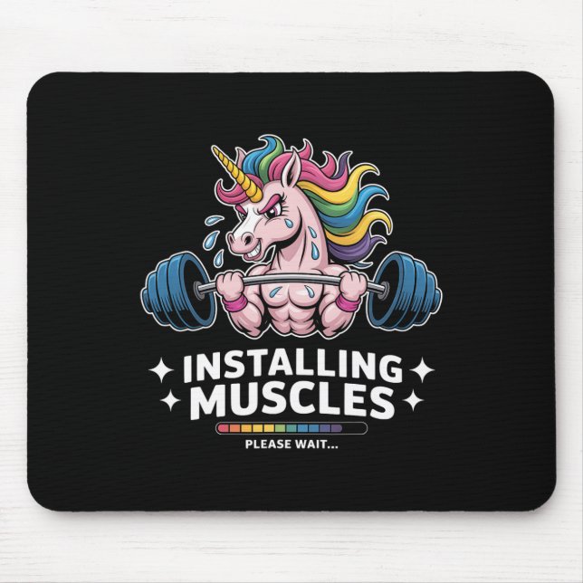 Muscles Installing Unicorn Weightlifting Bodybuild Mouse Mat (Front)