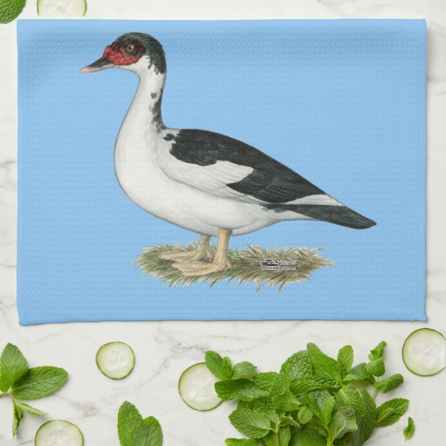 Muscovy Black Pied Duck Tea Towel (Folded)