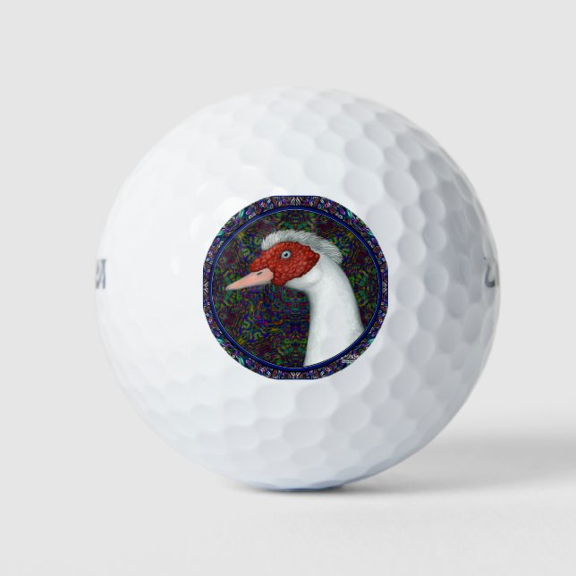 Muscovy Duck Head White Golf Balls (Front)