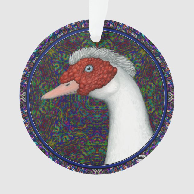 Muscovy Duck Head White Ornament (Front)