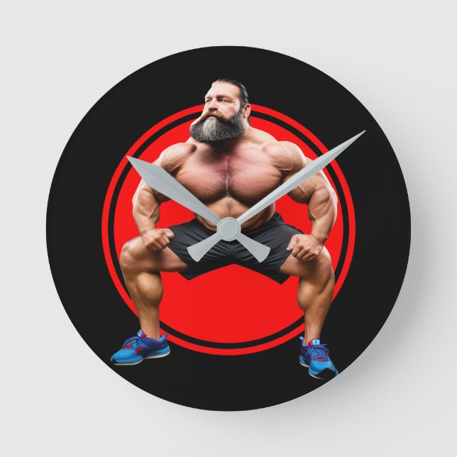 Muscular Bearded Round Clock (Front)