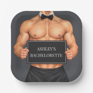 Muscular Butler Bachelorette Party Paper Plate