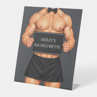 Muscular Butler Bachelorette Pedestal Sign