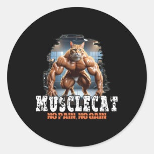 Muscular Cat – Bodybuilding Power - No Pain Classic Round Sticker