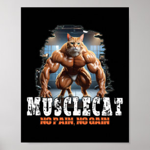 Muscular Cat – Bodybuilding Power - No Pain  Poster