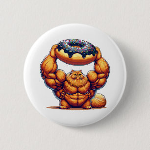 Muscular Cat Lifting Doughnut 6 Cm Round Badge