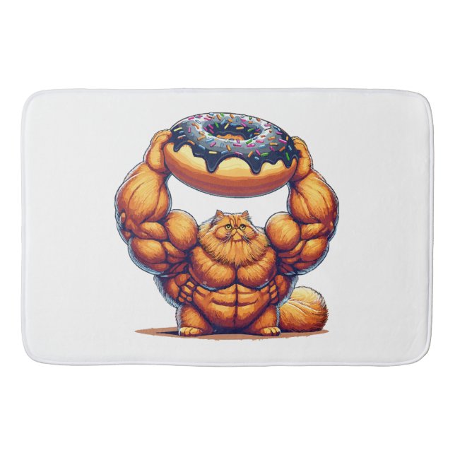 Muscular Cat Lifting Doughnut Bath Mat (Front)