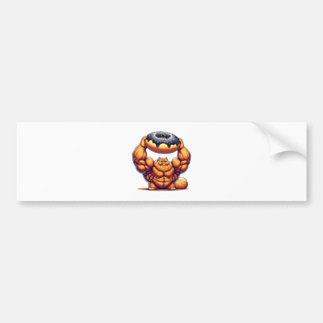 Muscular Cat Lifting Doughnut Bumper Sticker (Front)