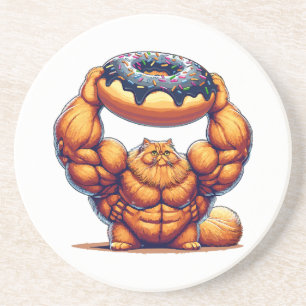 Muscular Cat Lifting Doughnut Coaster