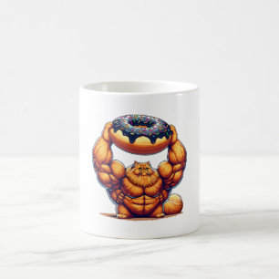 Muscular Cat Lifting Doughnut Coffee Mug