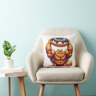 Muscular Cat Lifting Doughnut Cushion