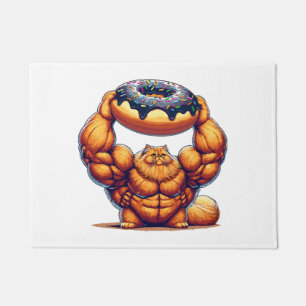 Muscular Cat Lifting Doughnut Doormat
