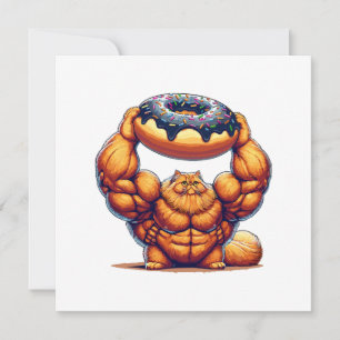 Muscular Cat Lifting Doughnut Invitation
