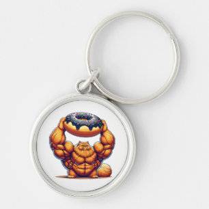 Muscular Cat Lifting Doughnut Key Ring