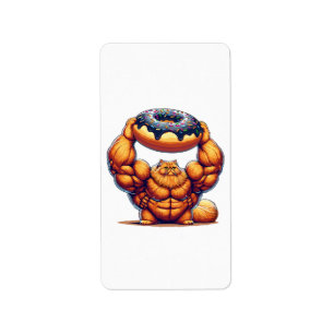 Muscular Cat Lifting Doughnut Label