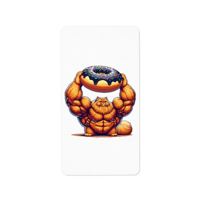 Muscular Cat Lifting Doughnut Label (Front)