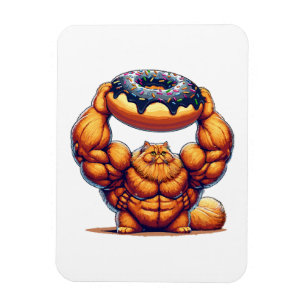 Muscular Cat Lifting Doughnut Magnet