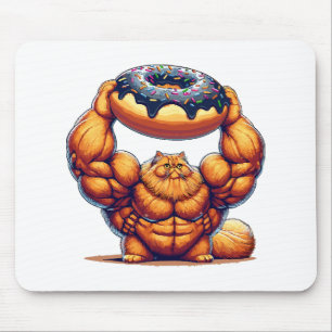 Muscular Cat Lifting Doughnut Mouse Mat