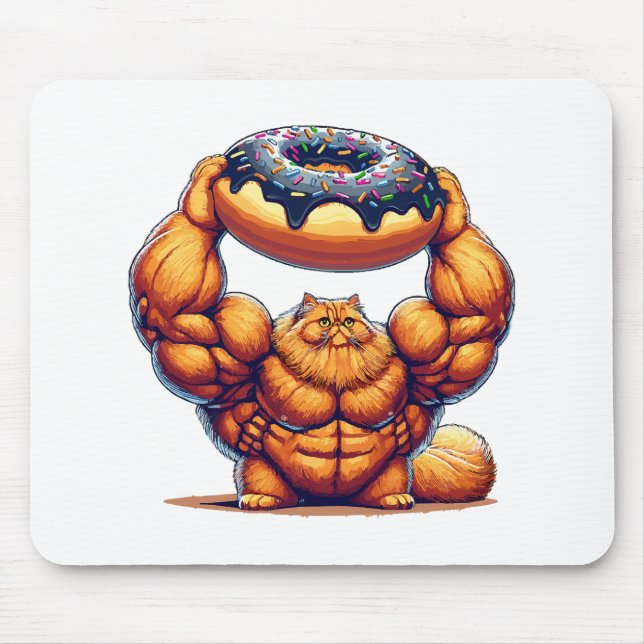 Muscular Cat Lifting Doughnut Mouse Mat (Front)
