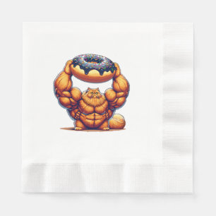 Muscular Cat Lifting Doughnut Napkin