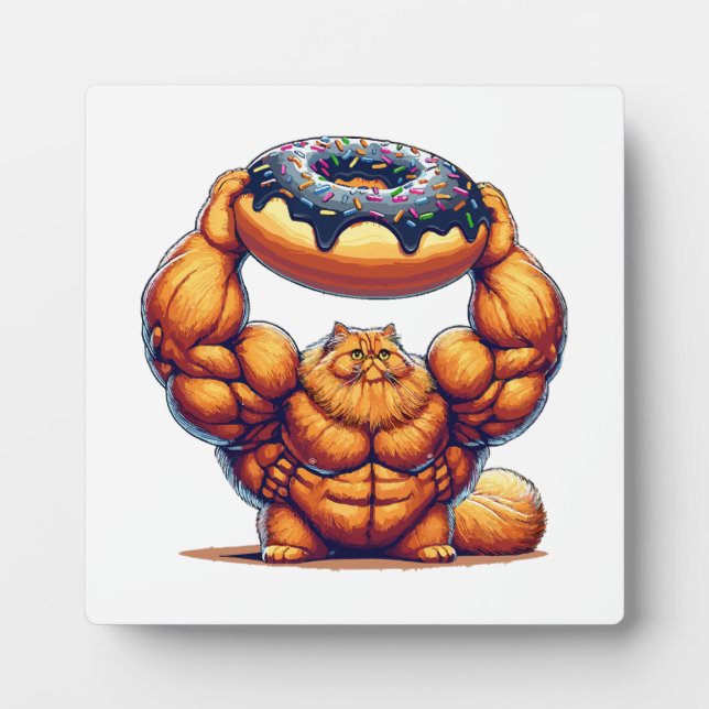 Muscular Cat Lifting Doughnut Plaque (Front)