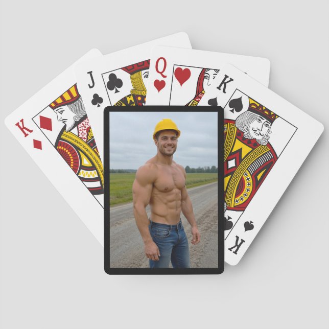 Muscular Construction Worker Image No. 1 Playing Cards (Back)