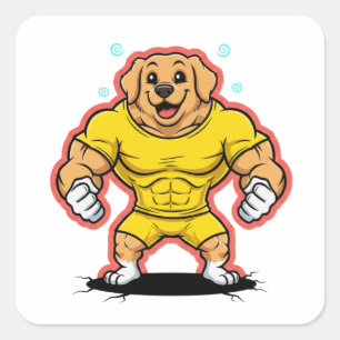 Muscular Dog Mascot Cartoon Art Sticker