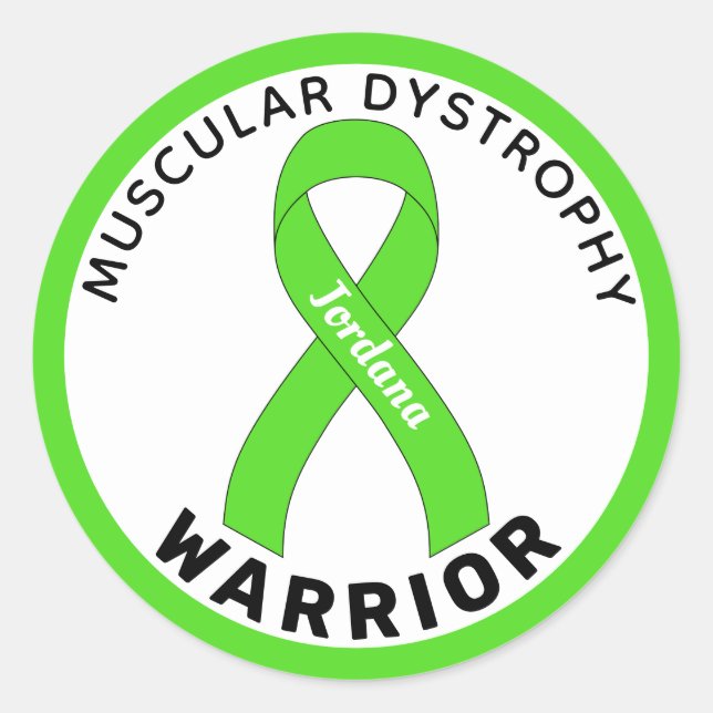 Muscular Dystrophy Warrior Ribbon White Classic Round Sticker (Front)