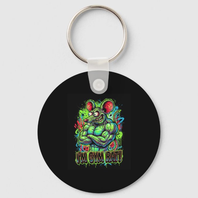 Muscular Gym Rat Bodybuilder Graffiti Workout Fitn Key Ring (Front)