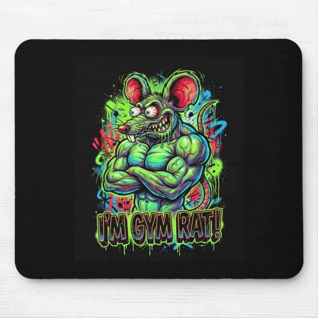 Muscular Gym Rat Bodybuilder Graffiti Workout Fitn Mouse Mat (Front)
