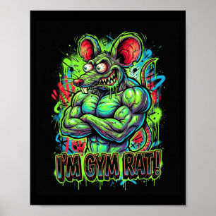 Muscular Gym Rat Bodybuilder Graffiti Workout Fitn Poster