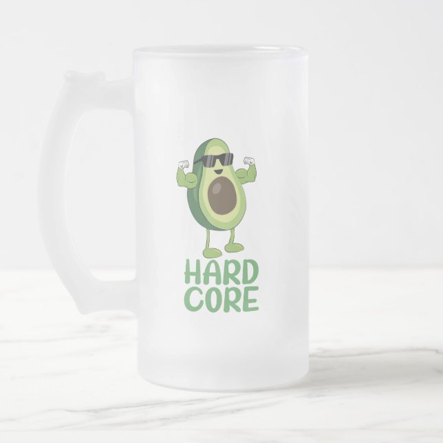 Muscular Hardcore Avocado Funny Frosted Glass Beer Mug (Left)