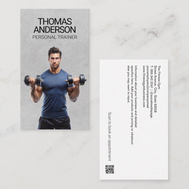 Muscular Man Lifting Weights | Personal Trainer Business Card (Front/Back)