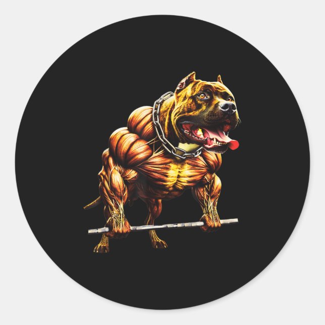 Muscular Pitbull Powerlifting Beast Gym Animal Str Classic Round Sticker (Front)