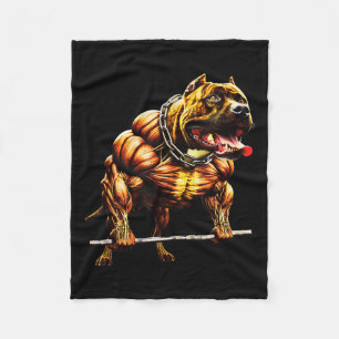 Muscular Pitbull Powerlifting Beast Gym Animal Str Fleece Blanket