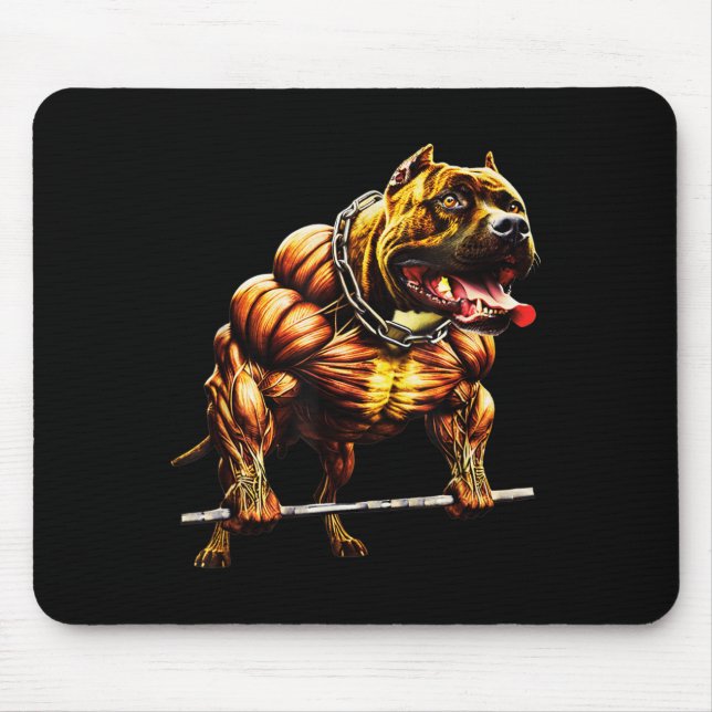 Muscular Pitbull Powerlifting Beast Gym Animal Str Mouse Mat (Front)