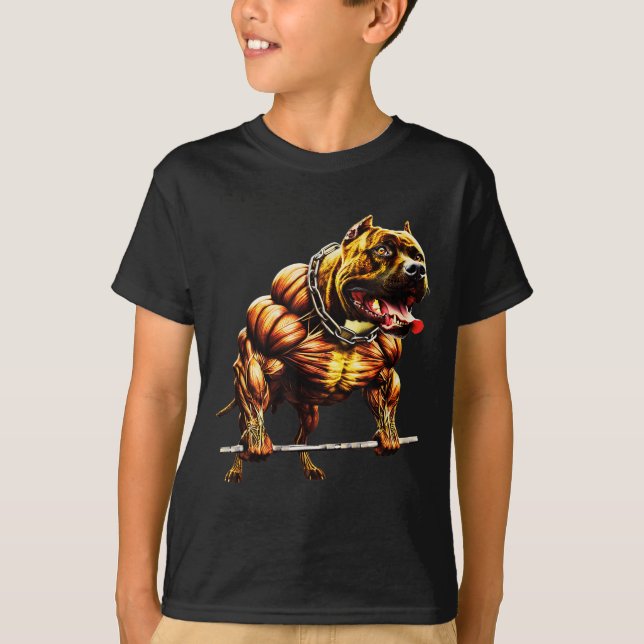 Muscular Pitbull Powerlifting Beast Gym Animal Str T-Shirt (Front)