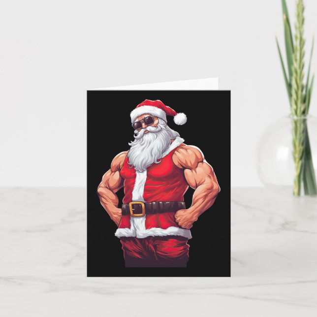 Muscular Santa Claus Bodybuilding Fitness Gym Chri Card (Front)