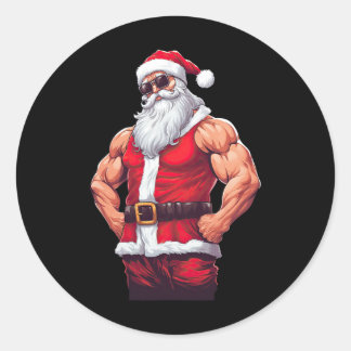 Muscular Santa Claus Bodybuilding Fitness Gym Chri Classic Round Sticker