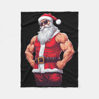Muscular Santa Claus Bodybuilding Fitness Gym Chri Fleece Blanket