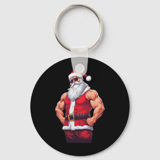 Muscular Santa Claus Bodybuilding Fitness Gym Chri Key Ring